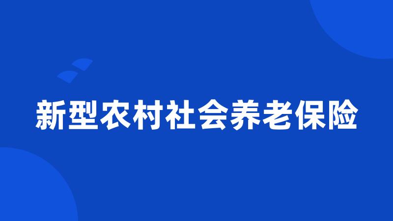 新型农村社会养老保险