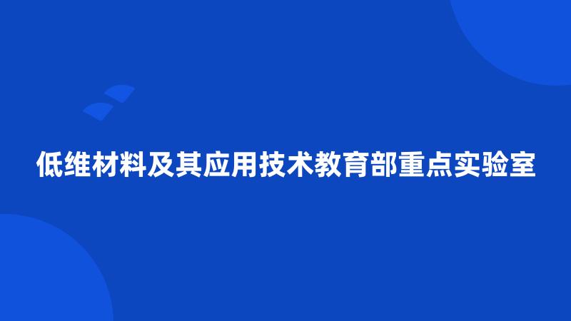 低维材料及其应用技术教育部重点实验室